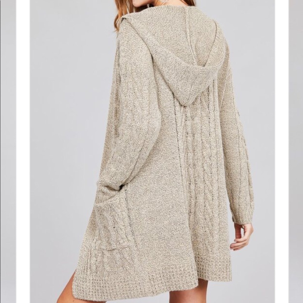 New LONG OPEN FRONT HOODIE CABLE SWEATER CARDIGAN